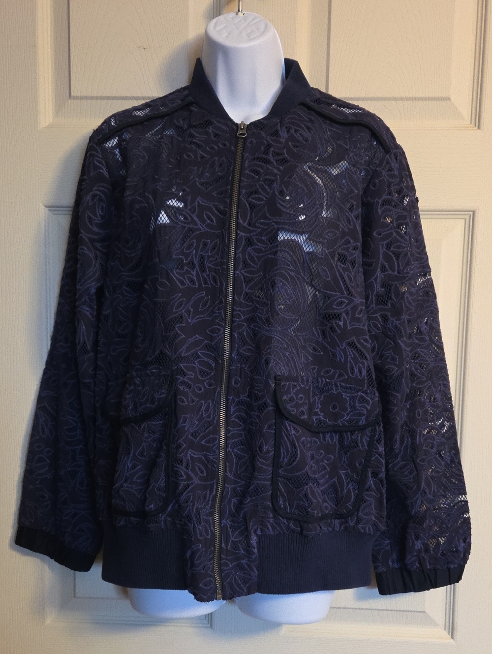 Anthropologie x Elevenses Miranda Lace Bomber Jacket Size Small